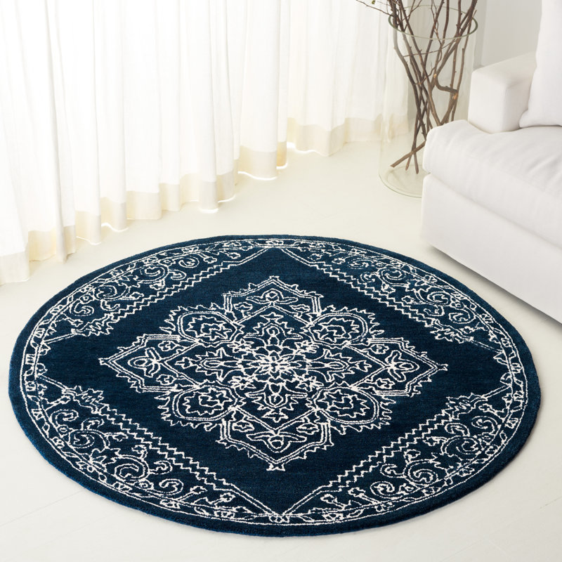 Lrl Lauren Ralph Lauren Hand Tufted Wool/Cotton Oriental Rug in Navy/Ivory, Round 5'