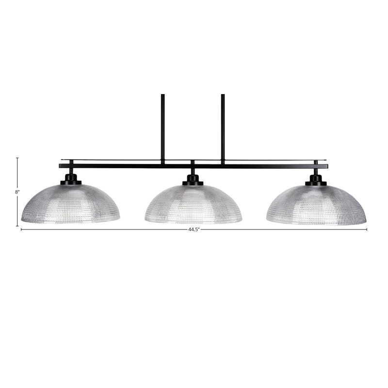 Agnon 3 Light Island Light Shown With 13" Clear Ribbed Glass, Noir mat, Clair