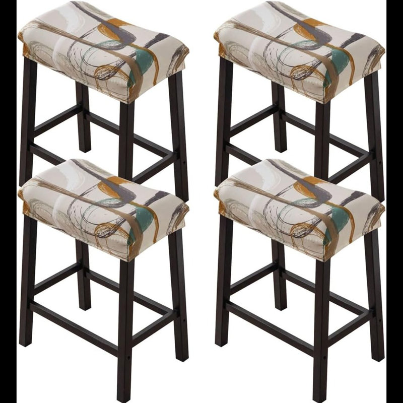 Ensemble de 4 tabourets de bar rectangulaires imprimés à hauteur de comptoir avec housses de selle et housse de protection