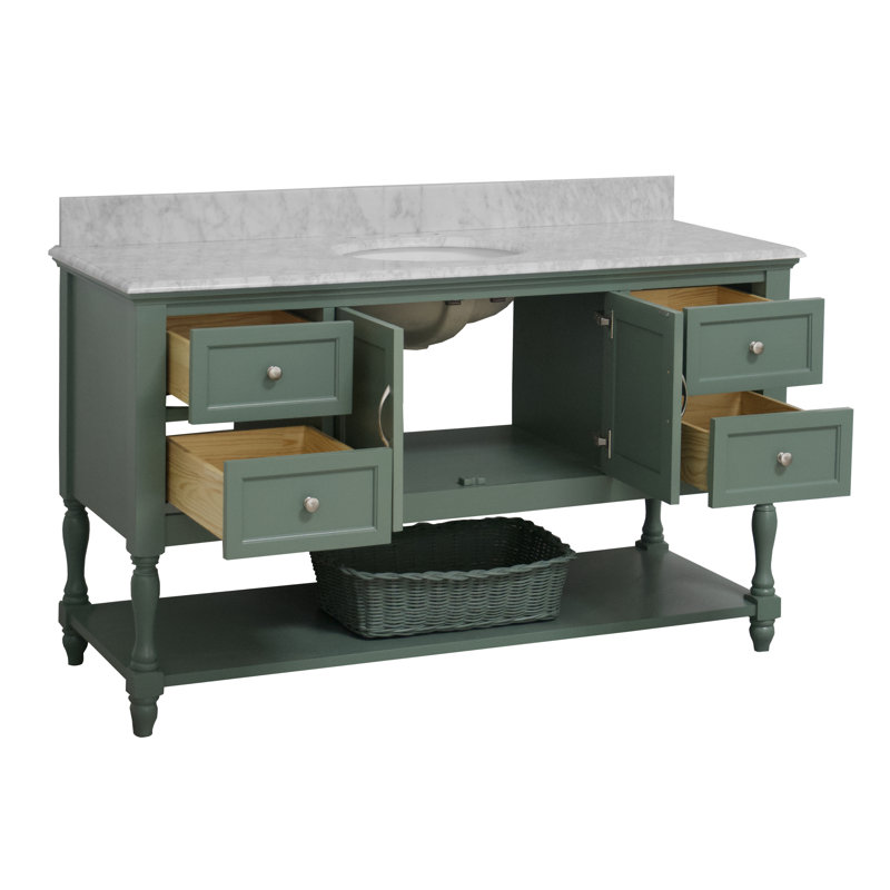 60'' Single Bathroom Vanity with Top, Carrara Marble, Sage Green