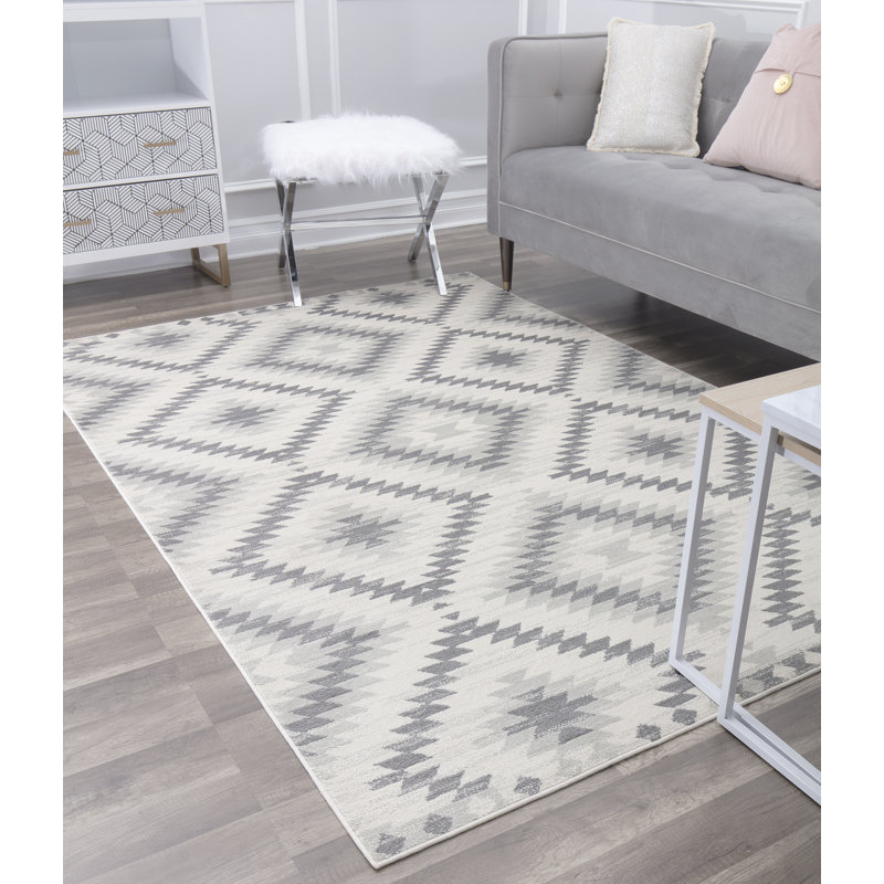 Heron Bodrum Tribal Kilim Denim Area Rug, Rectangle 8' x 10', Ivory/Silver/Gray