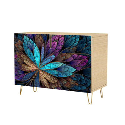 Buffet Buffet avec rangement Magnifique vitrail papillon en forme de fleur fractale de style fenêtre avec 2 portes pour le salon et la cuisine