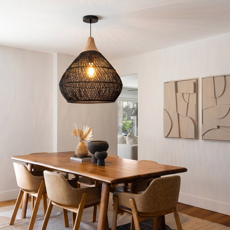 Luminaire suspendu en rotin noir à 1 lumière Briena, H 23,62 po x l 23,62 po x P 23,62 po