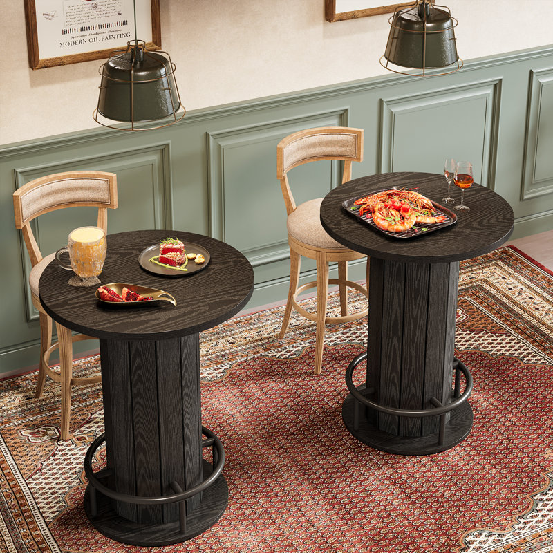 Table de salle à manger ronde de 39,4 po de hauteur, petite table de bar de cuisine avec repose-pieds pour la salle à manger, pub, bar (ensemble de 2)