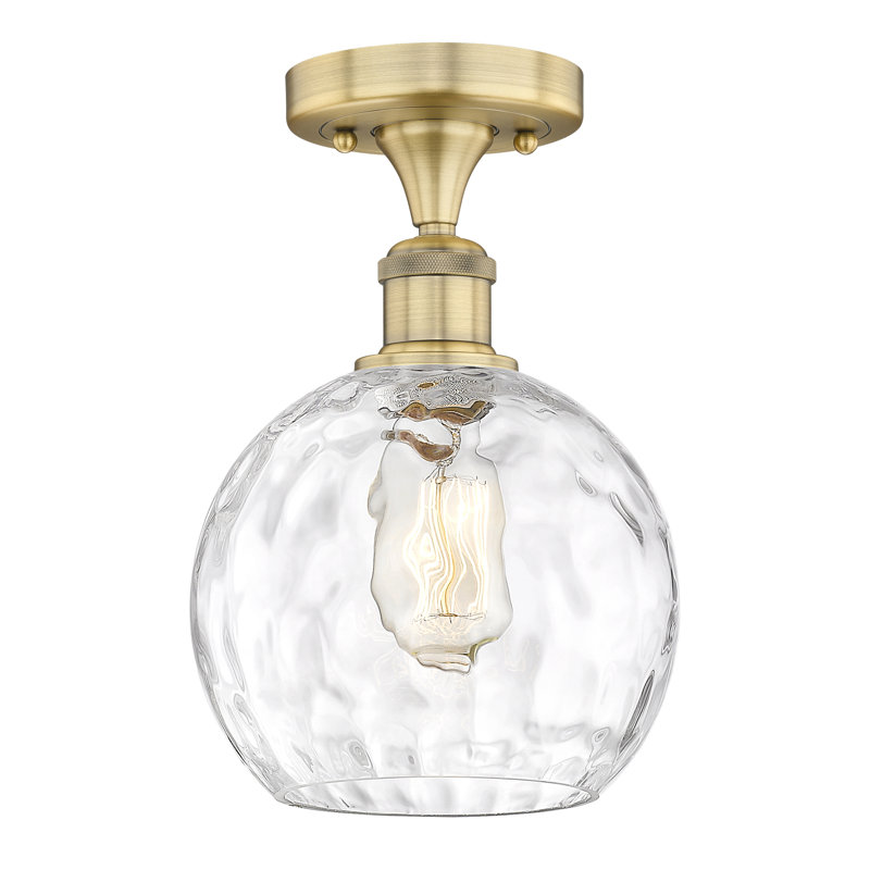 Plafonnier semi-encastré 1 lumière 8 po Cindi, Ampoule non incluse, Laiton brossé, H 10,75 po x l 8 po x P 8 po