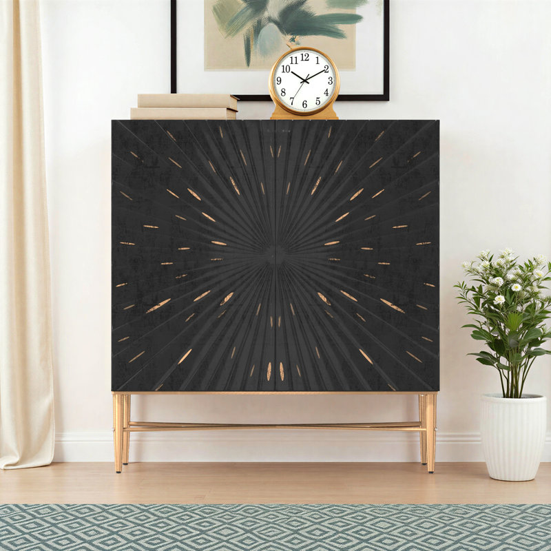 2-Door Wood Accent Cabinet with Metal Legs, Black