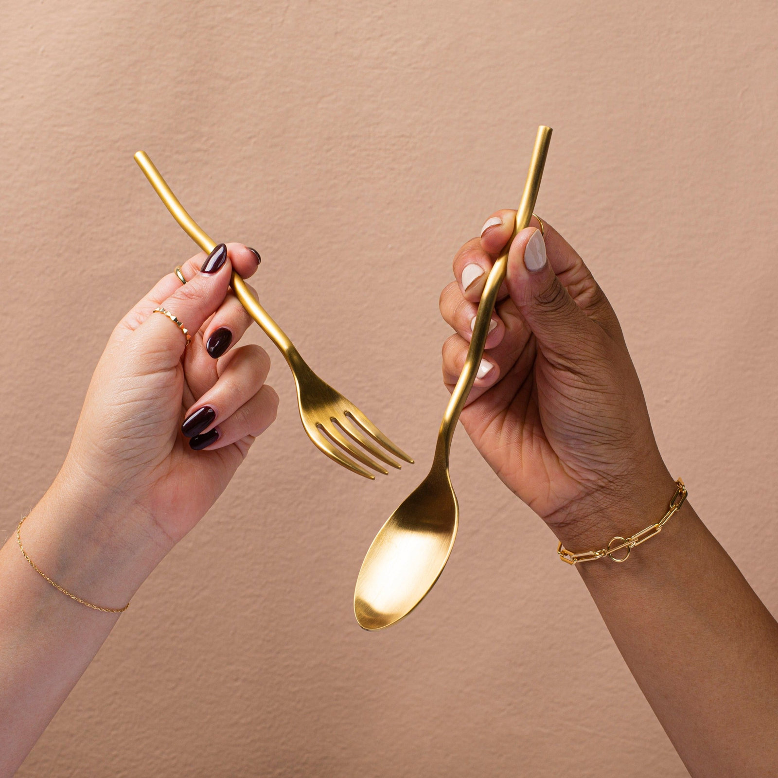 Squiggle Stainless Steel Flatware - Set of 5, Matte Gold