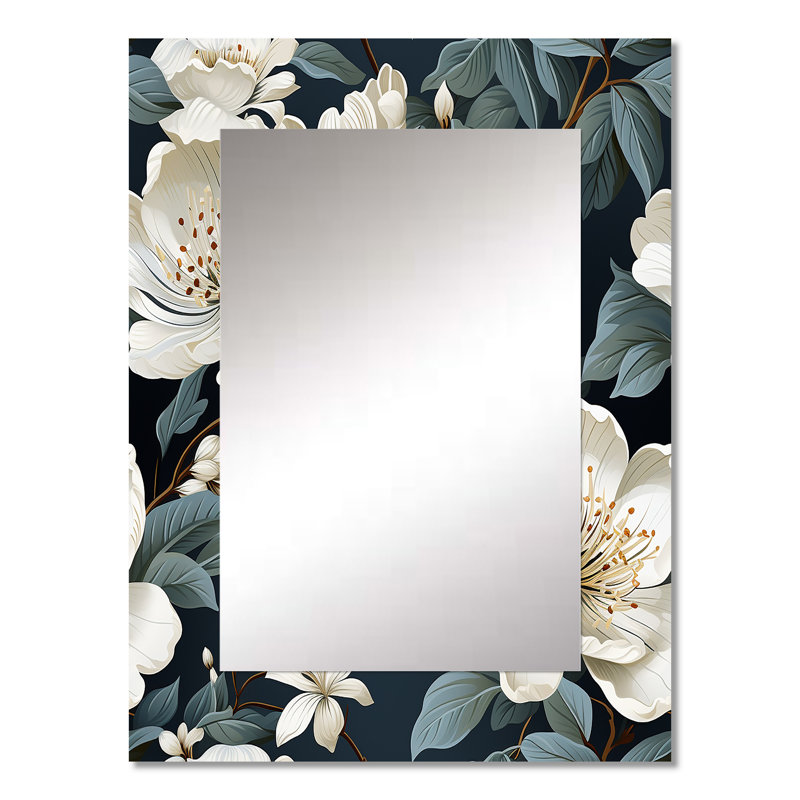 Orchidée Delrita en fleurs grises et blanches - miroir décoratif floral, grand miroir mural floral, impression d'art en métal