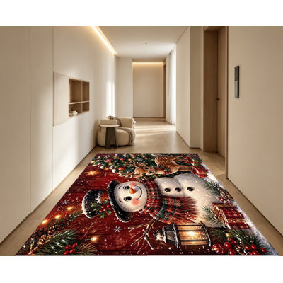 Tapis de Noël lavable à la machine avec motif bonhomme de neige et cerf, dos antidérapant, tapis de sol festif pour les fêtes d'hiver, décoration intérieure confortable pour salon, chambre, entrée, cuisine, appartement