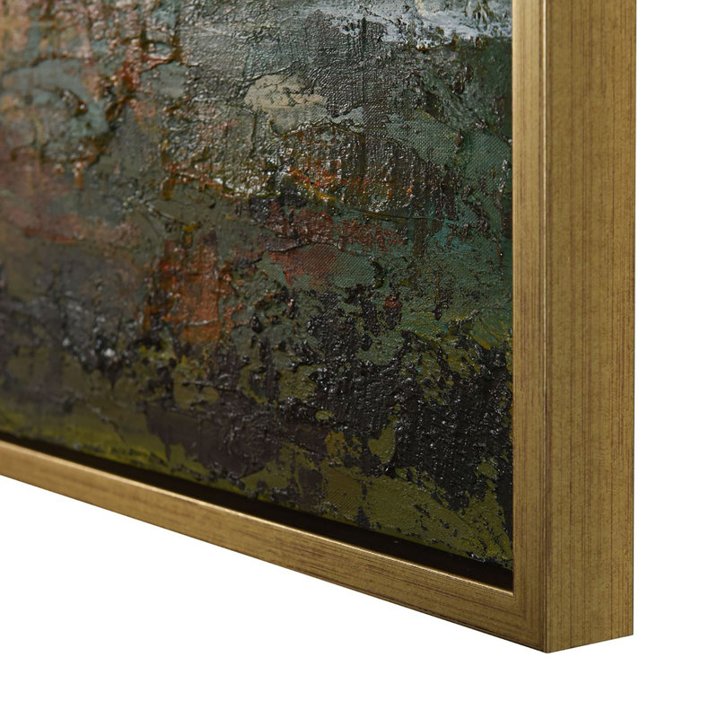 Vue colorée - peint à la main sur toile - 50 po x 38 po - cadre doré