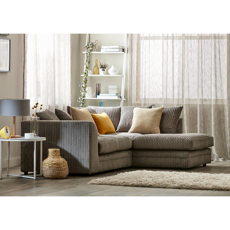 Moana 3 Seater Corduroy Corner Sofa , Left Hand Facing, Grey