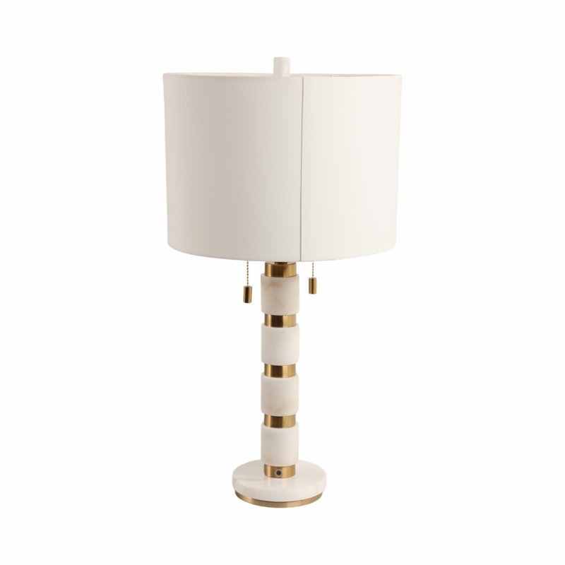 Mercer41 27X14" Stacked Marble Lamp With 2 Pulls, White/Gold