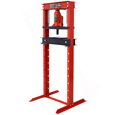 Hydraulic Shop Press ,12-Ton Capacity , Floor Mount ,With Press Plates, H-Frame Garage Floor Press, Adjustable Working Table Height,Red