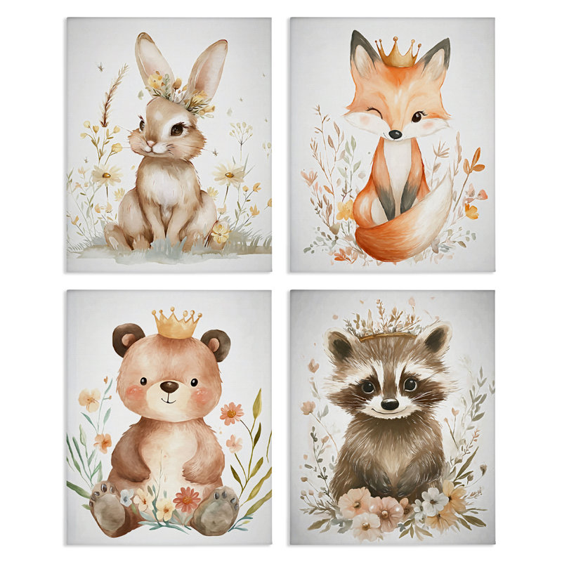 Ensemble de 4 bonnets fantaisistes couronnés de bébés animaux, design par Ramona Murdock, H 14 po x l 44 po