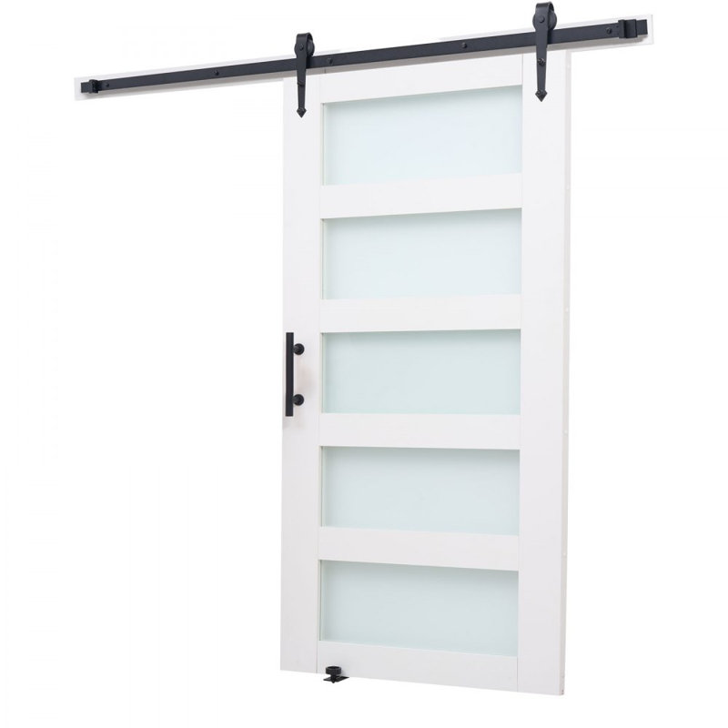 Porte de grange coulissante avec quincaillerie 84 po Panneau de fibres à densité moyenne en verre givré, 42 po x 84 po