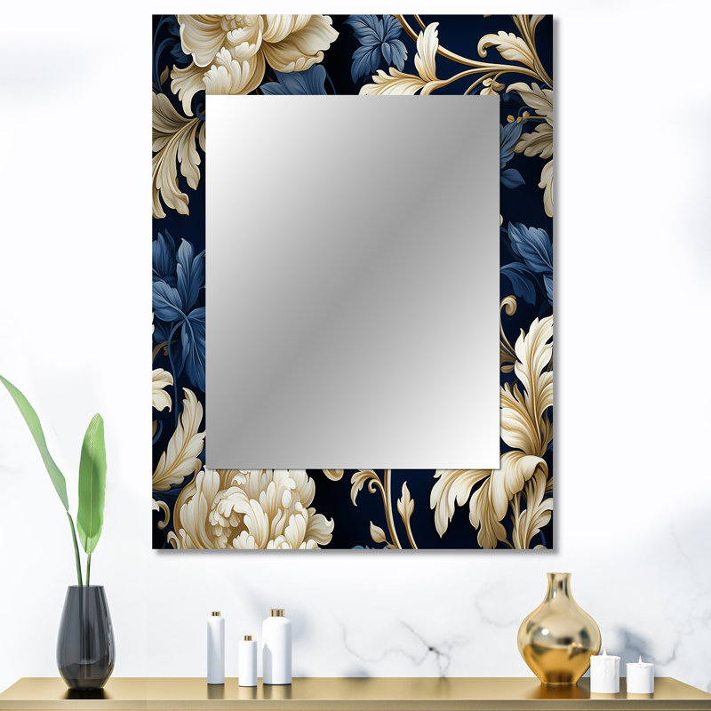 Lester Blue Pivoines Regal Damask Opulence - grand miroir mural floral, 40 po x 30 po