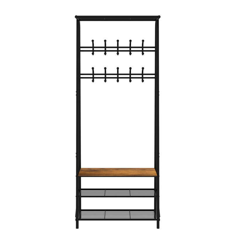 Metal Entryway Hall Tree, 25-Inch Freestanding Coat Rack with Hooks for Hallway or Bathroom