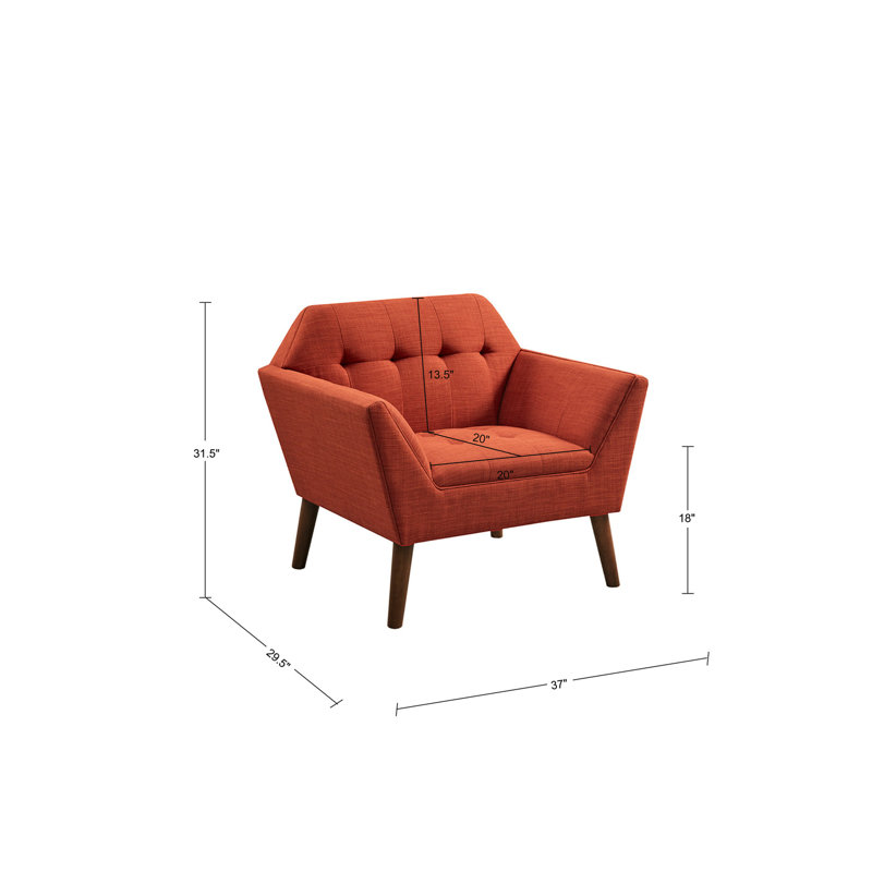 Méridienne Mid-Century, boutons, pieds en bois massif pacane, l 37 po x P 29,5 po et siège, pieds en pacane