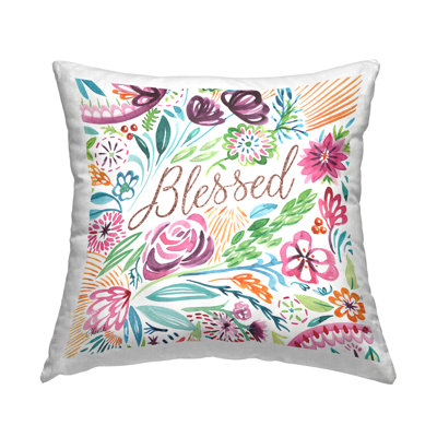 Blessed Whimsical Flower Shapes Printed Throw Pillow Design By Cherish Flieder