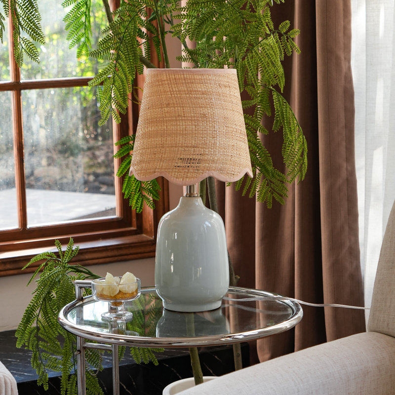 Ceramic Table Lamp with Scallop Shade, Light Blue