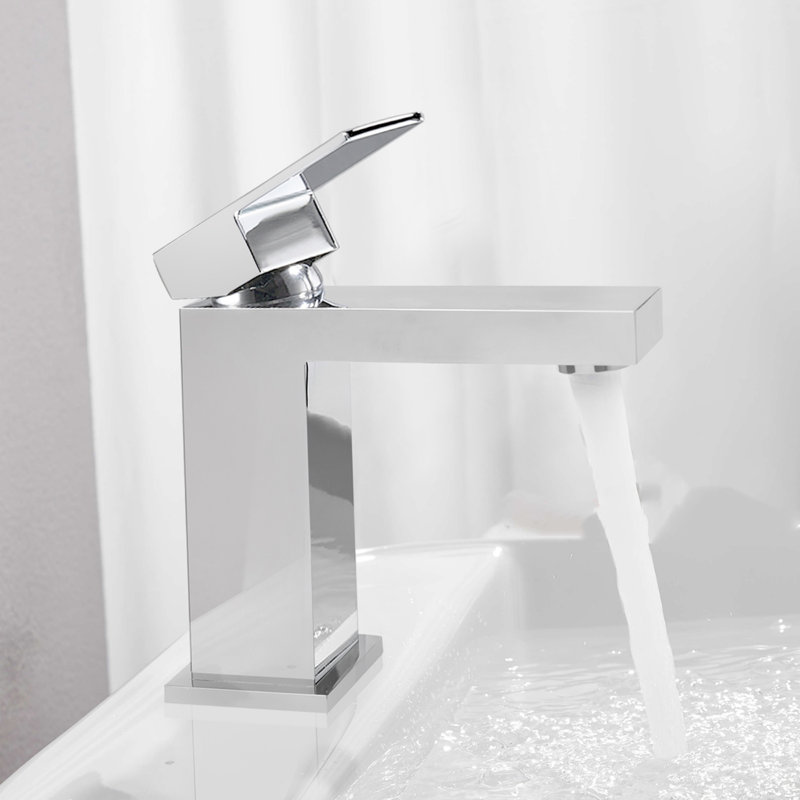 Modern Chrome Single Hole Bathroom Faucet, Solid Brass Chrome Plated Polished Faucet, Single Handle Heavy Duty Square Basin Bathroom Faucet With Pop-Up Drain.