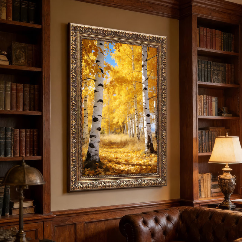 Art mural en toile noyer doré encadré pour le salon, la chambre à coucher, le bureau ou le vestibule - Décoration murale décorative avec arbres d'automne