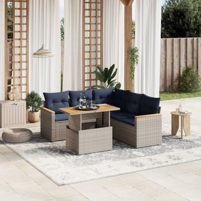  Ensemble de canapé de patio 6 pièces avec coussins en rotin de polyester