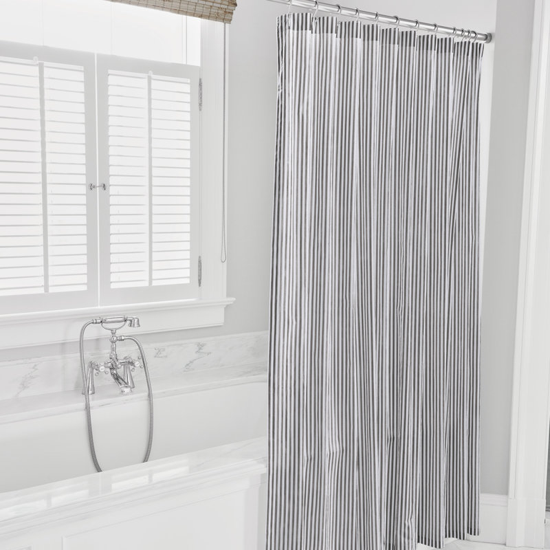 Rideau de douche simple à rayures 100% coton Blass Ticking, Noir