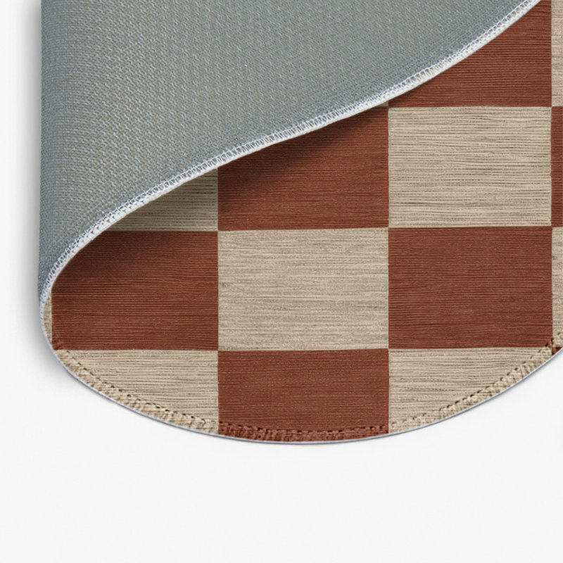 Checkered Brown Indoor and Outdoor Area Rug, Round 5'