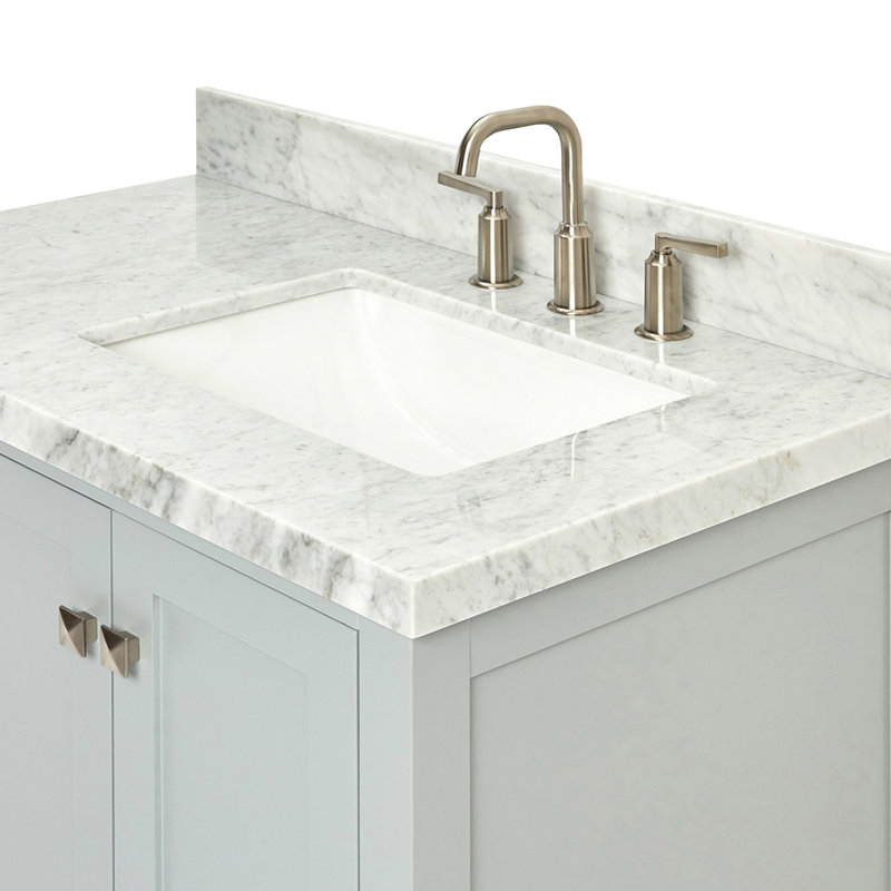 Cambridge 37'' W Single Vanity, Brushed Nickel, Carrara Marble, Gray