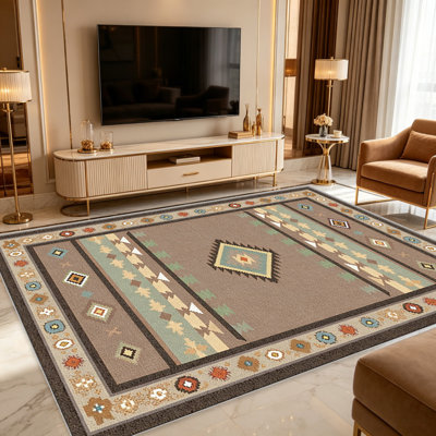 Tapis Taupe Sage Central Diamond pour le salon, doux et confortable, convient à toutes les saisons, facile à entretenir, tapis de sol intérieur lavable à la machine, sous la table de ferme convenant à la chambre à coucher, à la salle à manger, au bureau, au balcon, au patio