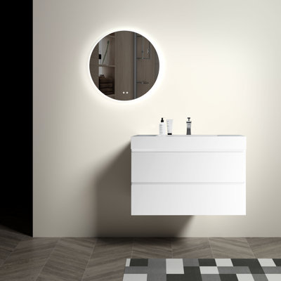 Meuble-lavabo 36 po - attrait intemporel, 114,36 lb, armoire de rangement intérieure spacieuse à finition blanche, silencieuse, grand espace