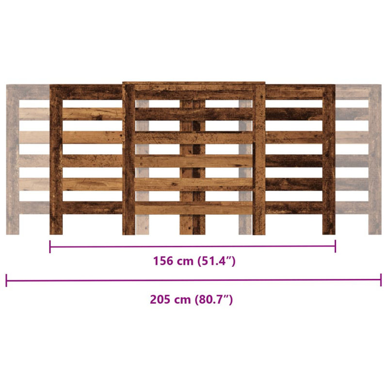 Extra Large Radiator Cover, Old Wood, 205 x 21.5 x 83.5 cm, Horizontal Slats