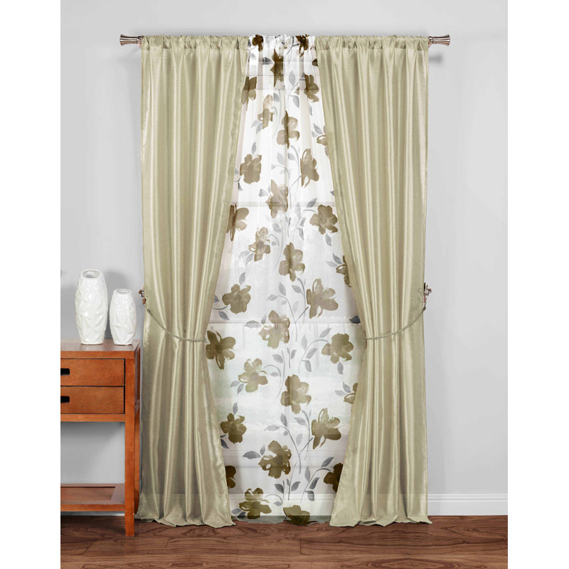 Rideau en polyester Jorgan, Taupe / Blanc
