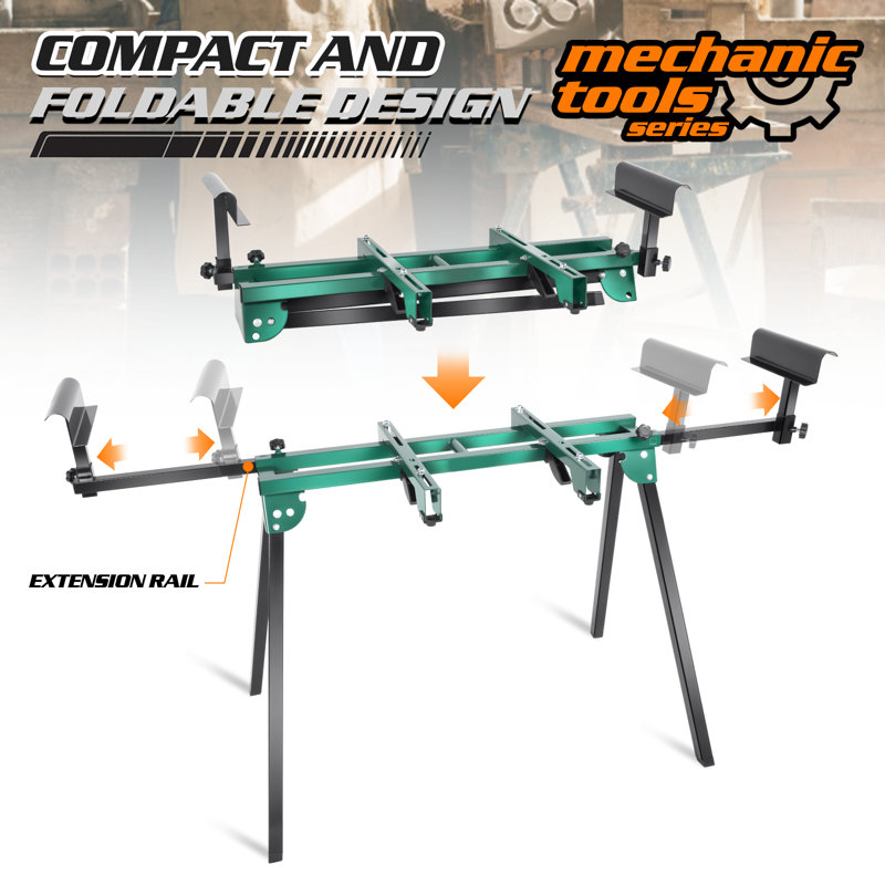 Adjustable Folding Miter Saw Stand with Quick Release Mounting Brackets, Universal Miter Saw Table Fits Most Table Saws, 220 LBS Load Capacity