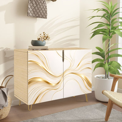 Sideboard Buffet Cabinet with Storage Luxury golden Art Deco Vip invitation for print fabric packaging with 2 Doors for Living Room and Kitchen