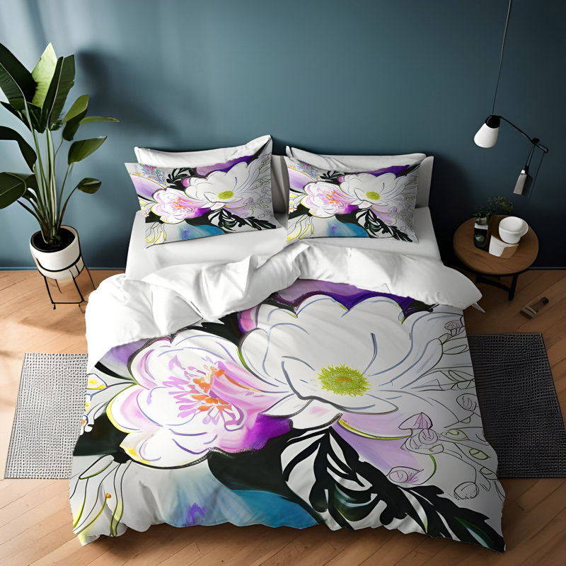 Floral Duvet Cover, King Duvet Cover + 2 King Shams