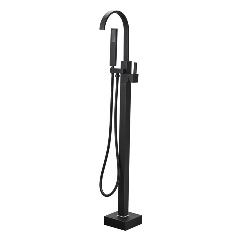 Robinet de baignoire autoportant monocommande à fixation au sol avec douche à main, Noir