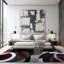 Tapis bourgogne / blanc / noir à motif abstrait tissé Archeveque - Tapis en polypropylène géométrique moderne pour le salon, la chambre à coucher ou le couloir-33380023