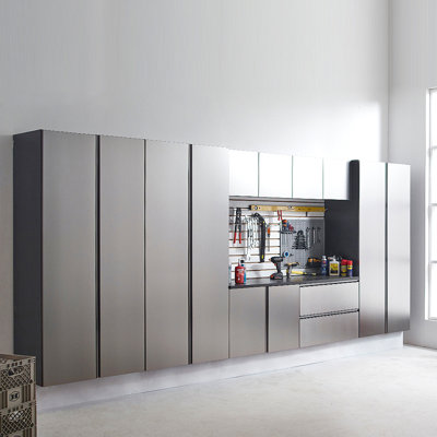 Series Wood Utility Storage Garage Cabinet In Metallic / Series Wall Mounted Wood Utility Storage Garage Cabinet In Metallic (32 In W X 72 In H X 20 I