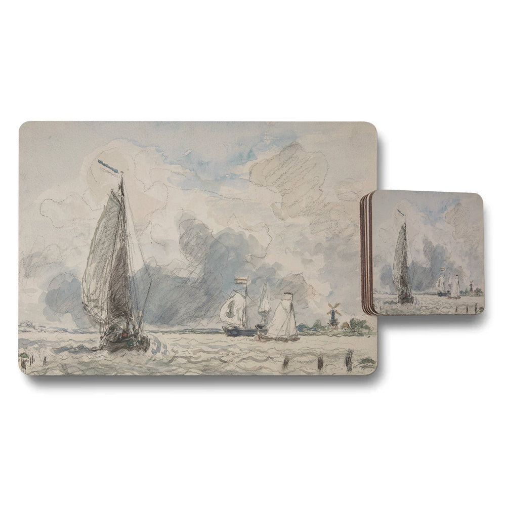 Nautical Sailboat Landscape Placemats And Coaster Set