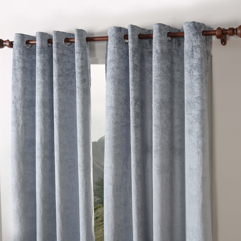 Caylan Embossed Velvet Room Darkening Curtain Pair, 52" W x 96" L, Stone Blue