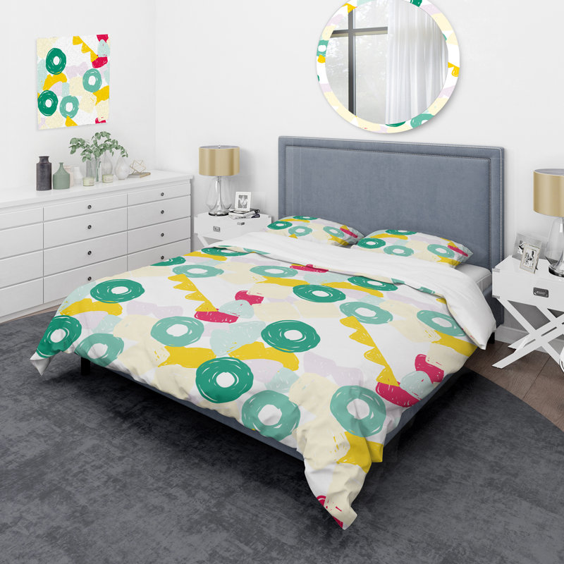 Green Circle Dots - Ensemble de housse de couette à motif abstrait - Microfibre de polyester