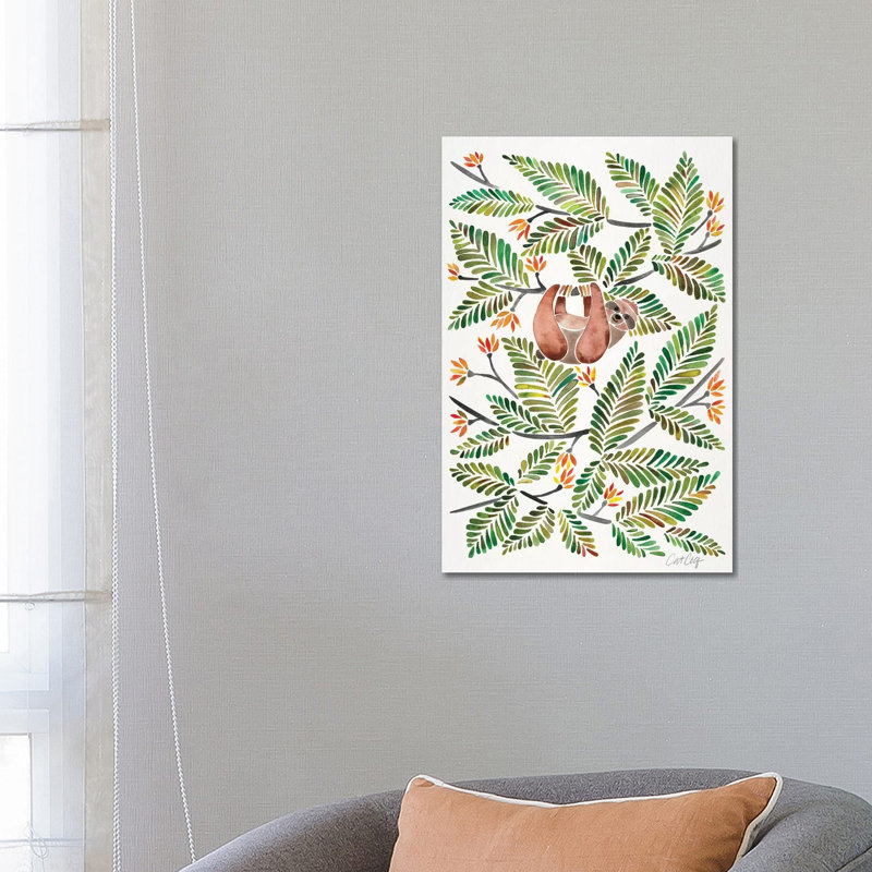 Strickler paresseux vert, H 26 po x l 18 po x P 1,5 po, Papier d'art encadré noir, Blanc