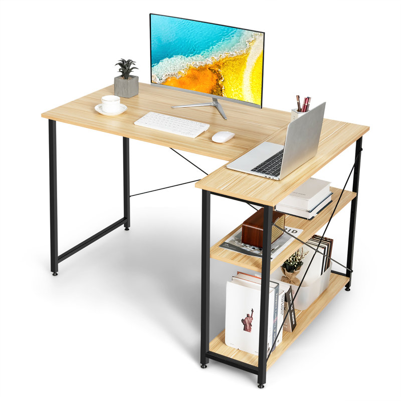 Ottman L-Shaped Computer Desk, Natural/Black
