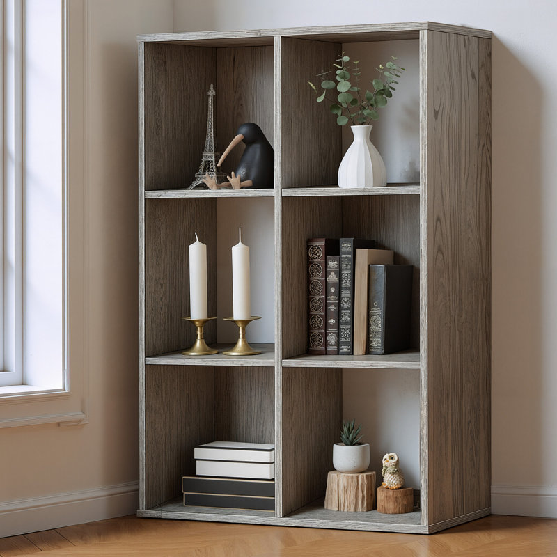 6-Cube Storage Organizer Shelf, Home Storage Shelf Divider w/ Back, 11-Inch Storage Bookcase, Dark Grey , Dark Grey, 6 Cube
