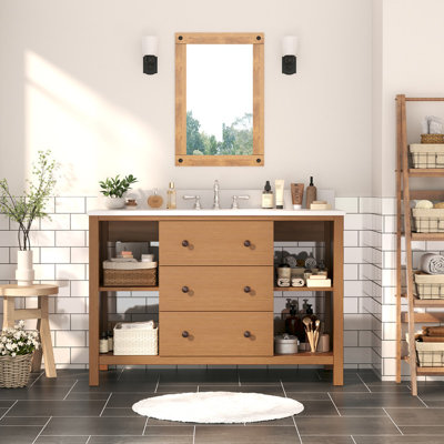 48" Bathroom Vanity With Ceramic Sink, Soft-Close Drawers, And Ample Open Storage