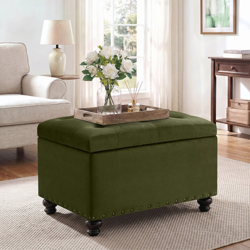 Repose-pieds rectangulaire avec rangement Dhiren, Green Velvet