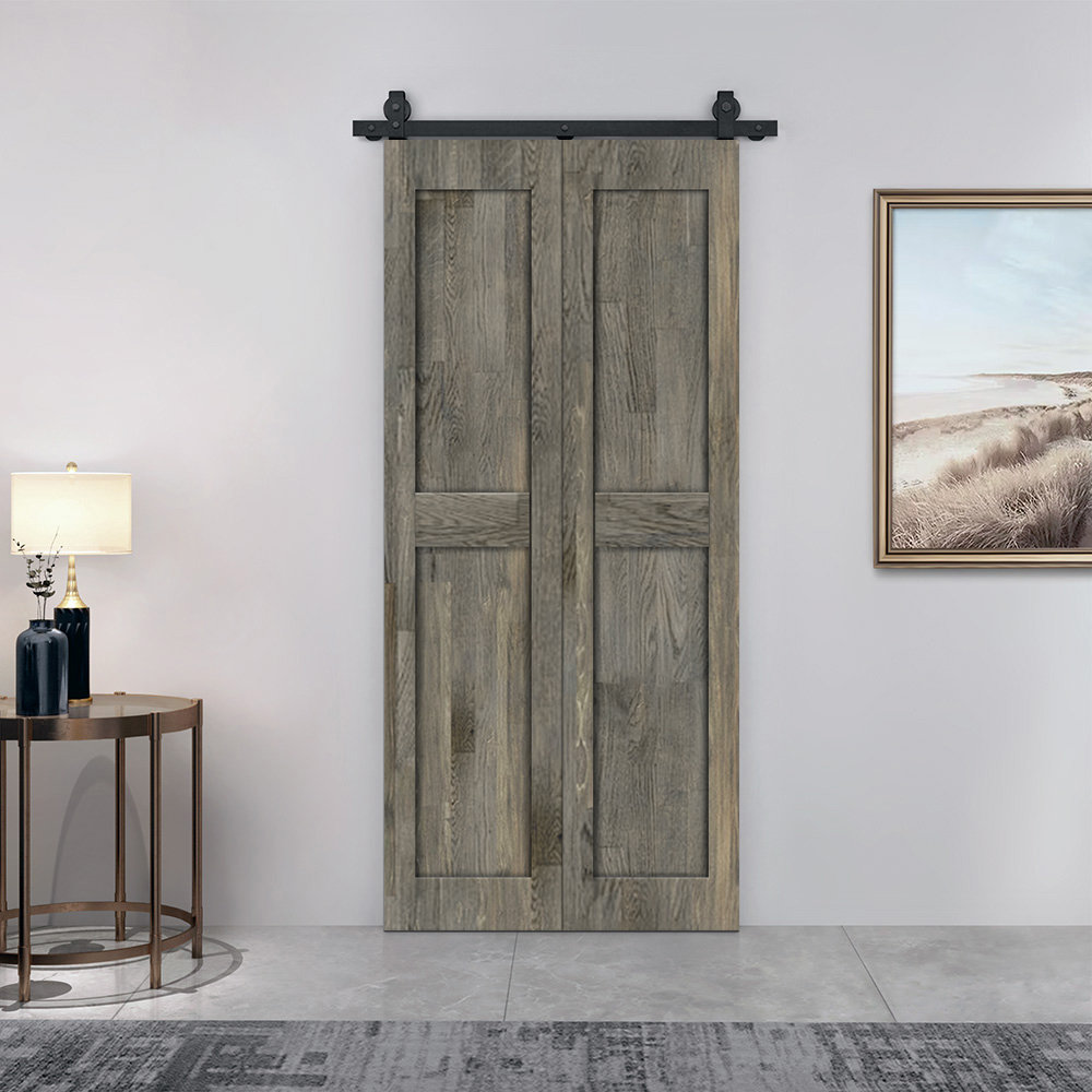 2 Panel Shaker Pine Wood Bi-Fold Door with Sliding Barn Door Hardware Kit Calhome 