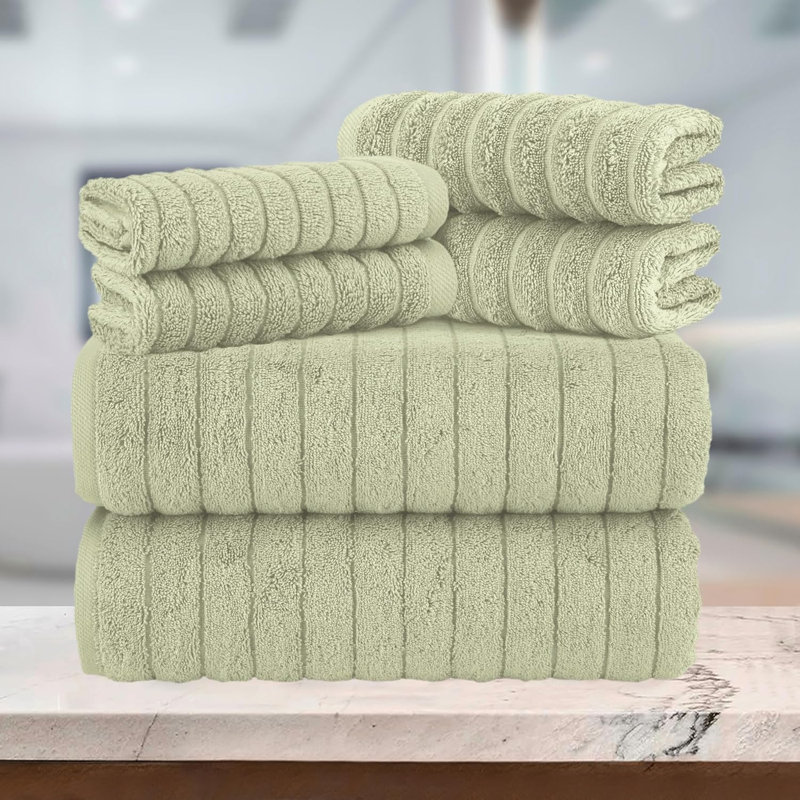 Elegant Comfort 100% Turkish Cotton Corduroy Ribbed Luxury Bath Towels 6-Piece Set, Premium Feel - Quick Dry, Highly Absorbent, Contains 2 Bath Towels, 2 Hand Towels, And 2 Washcloths